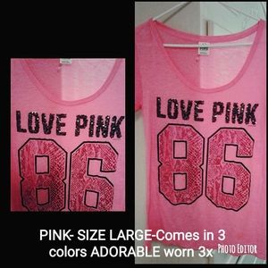 Victoria Secret Pink - Pink &black Bling tee Large
